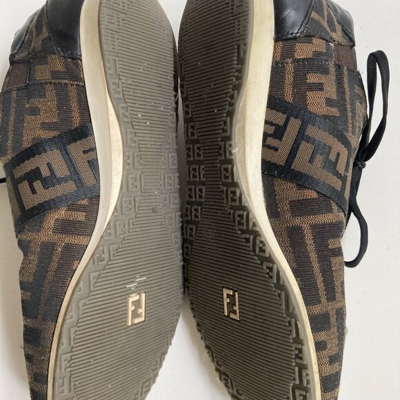 ⚡️ Fendi Brown Zucca Canvas And Leather Trim Low Top Sneakers Size 39.5 IT - Picture 3 of 7